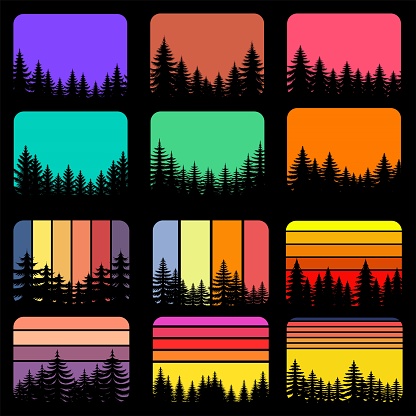 Vintage retro pine tree silhouette set collection for your company or brand