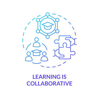 Collaborative learning blue gradient concept icon. Working in teams and develop social skills. Communication. Round shape line illustration. Abstract idea. Graphic design. Easy to use in presentation