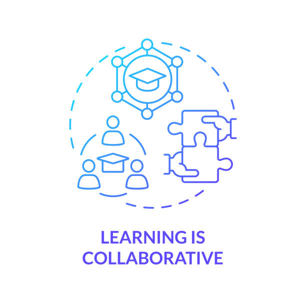 Collaborative learning blue gradient concept icon Collaborative learning blue gradient concept icon. Working in teams and develop social skills. Communication. Round shape line illustration. Abstract idea. Graphic design. Easy to use in presentation experiential learning icon stock illustrations
