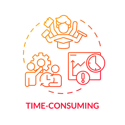 Time-consuming red gradient concept icon. Multitasking. Time limits. More time-consuming tasks. Round shape line illustration. Abstract idea. Graphic design. Easy to use in presentation