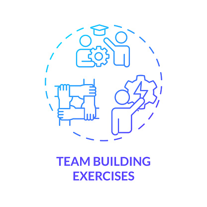 Team building exercise blue gradient concept icon. Teamwork solve problems, complete tasks. Cooperation. Round shape line illustration. Abstract idea. Graphic design. Easy to use in presentation