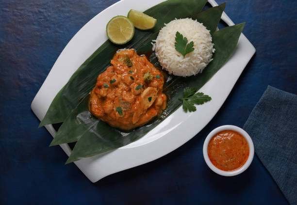 Chicken Curry lunch on Bamboo Leaves with Lime adding zest