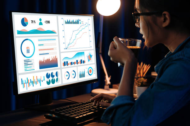 istock Businesswoman analyzing with pointing business graph chart. Stratagem. 2030098644