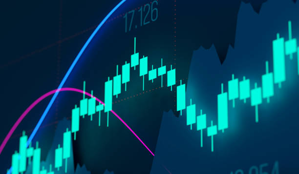 istock Blue illuminated candle stick chart with numbers and lines. 2030099585