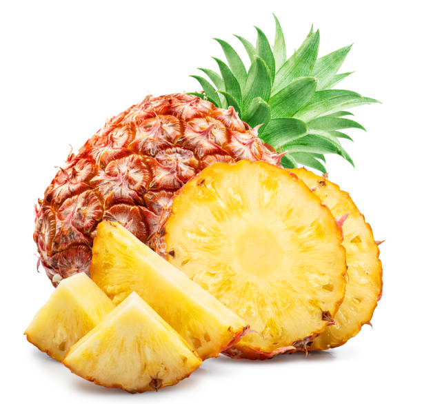 istock Ripe pineapple  and pineapple slices isolated on white background. File contains clipping path. 2030117355