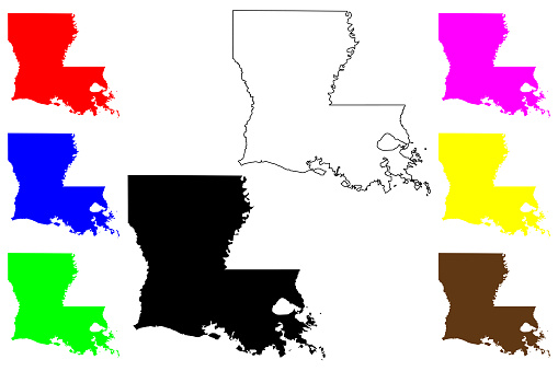 State of Louisiana (United States of America, USA or U.S.A.) silhouette and outline Louisiane, Luisiana or Lwizyan map