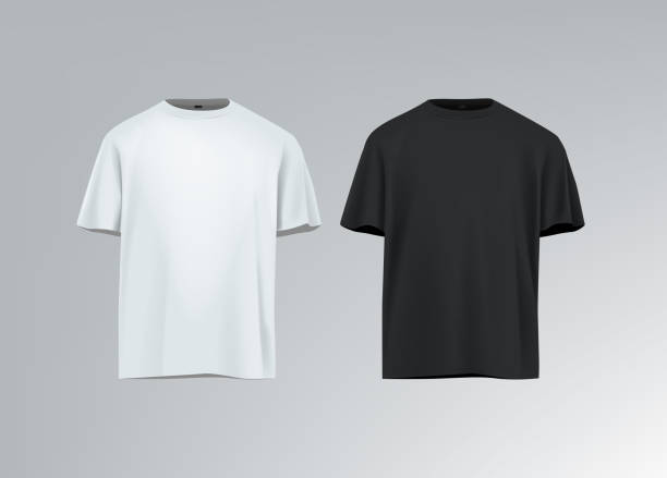 istock Men's black and white short sleeve t-shirt mockup. Front view. Vector template. 2030136552