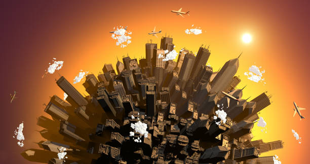 istock Aerial view of orbiting earth. Covered by skyscrapers. 2030147103
