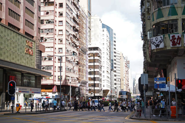 Hong Kong, Hong Kong – November 06, 2023: A busy street of Hong Kong