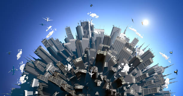 istock Metropolitan 3d city aerial view. Rotating earth. 2030151826