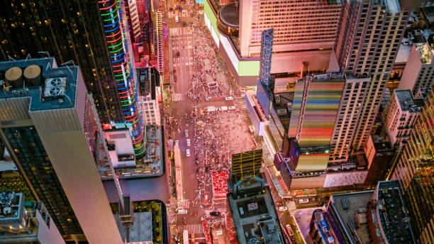 istock AERIAL Above Times Square in Central Manhattan at night 2030158188