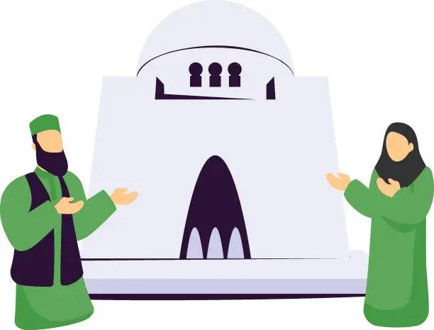 Vector illustration of Person Raised hands on Mazar-e-Quaid concept,  Jinnah Mausoleum Offering fateh vector design, yaum-e-pakistan Symbol, Islamic republic resolution day Sign, 23 March national holiday stock illustration