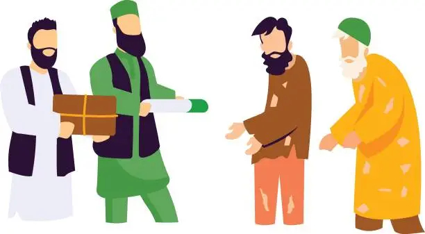 Vector illustration of Giving Gifts and Cloth to Various People concept, Person Donating on Azaadi vector design, yaum-e-pakistan Symbol, Islamic republic or resolution day Sign, 23 March national holiday stock illustration