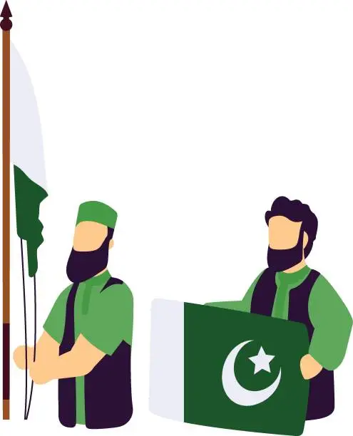Vector illustration of Flag Raising Ceremony by Pakistani Officials concept, flag-hoisting performed with anthem vector design, yaum-e-pakistan Symbol, Islamic republic resolution day, 23 March national holiday illustration