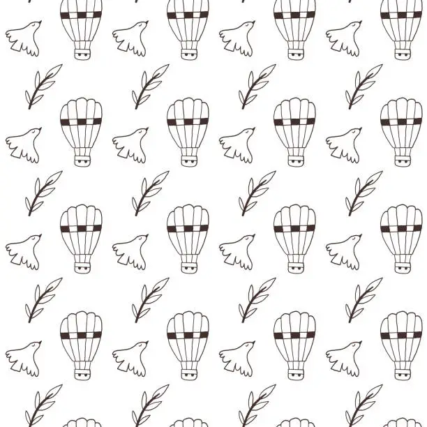 Vector illustration of Monochrome air balloon seamless pattern