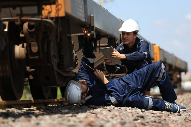istock Maintenance and technician railway checking the power train of oil cargo train and the railway work on railroad station with the tablet. 2030179190