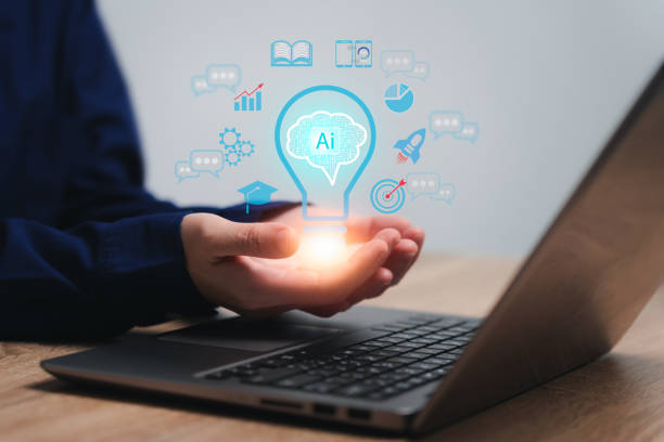 istock Human and technology AI, Artificial Intelligence Learning and exchange between people, Woman holding light bulb with the brain of AI, Business Development, Transfer data, Target success, communication 2030181283