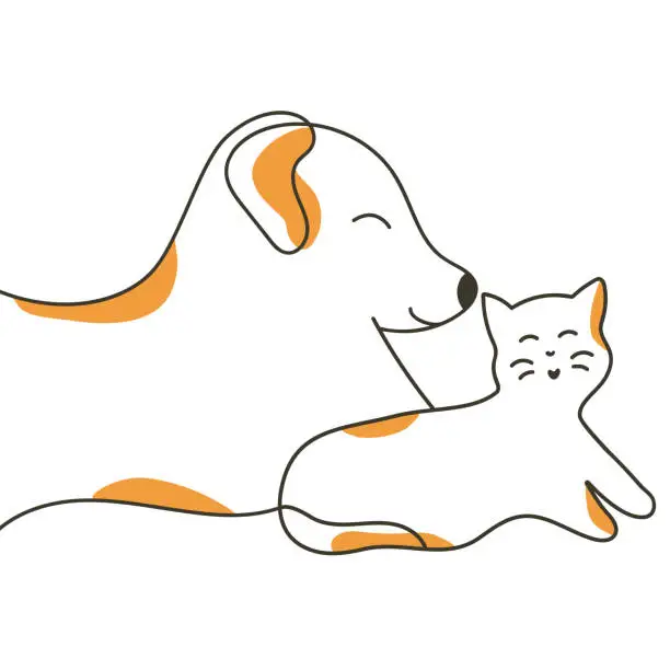 Vector illustration of Cute characters cat and dog. Line art. Design logo for pet store, pet food Vector illustration