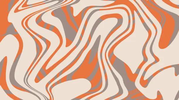 Vector illustration of Retro groovy background with colorful distorted waves. Abstract vector design of psychedelic pattern in 1970s hippie style