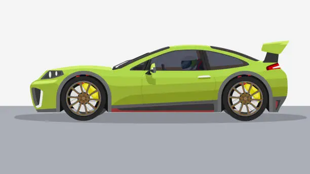 Vector illustration of Green sports car with car racer inside car.