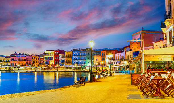 istock Chania, Crete,Greece: Old venetian harbour at sunrise with empty streets 2030190728