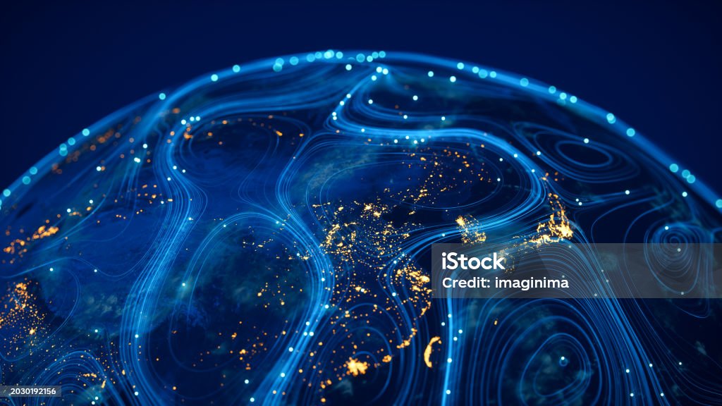 Flux de données et connectivité mondiaux - Asie de l’Est (Carte du monde avec l’aimable autorisation de la NASA) - Photo de Technologie libre de droits Flux de données et connectivité mondiaux - Asie de l’Est (Carte du monde avec l’aimable autorisation de la NASA) - Photo de Technologie libre de droits