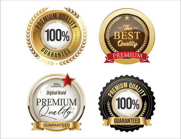 istock Collection of golden premium quality badges vector illustration 2030204378