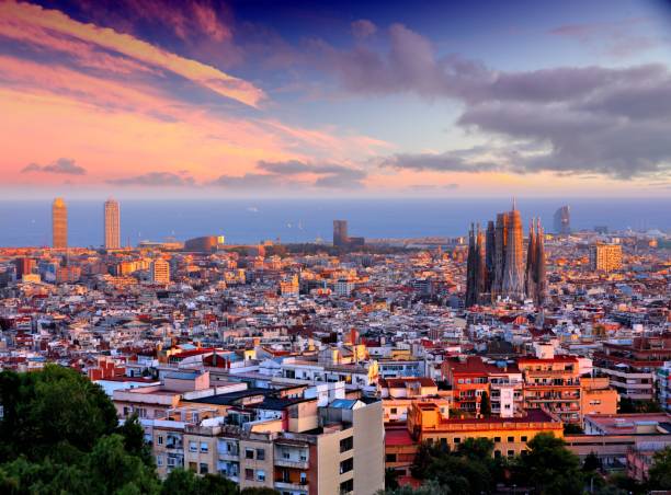 istock Barcelona sunset city view 2030233256