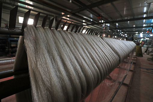 Nylon wire is on the mechanical device in a processing plant, North China
