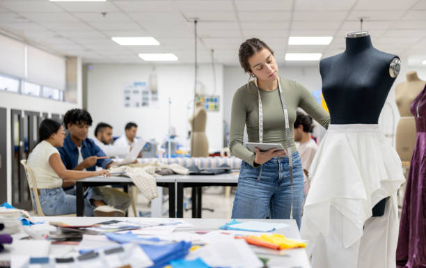 Fashion designer student designing a skirt
