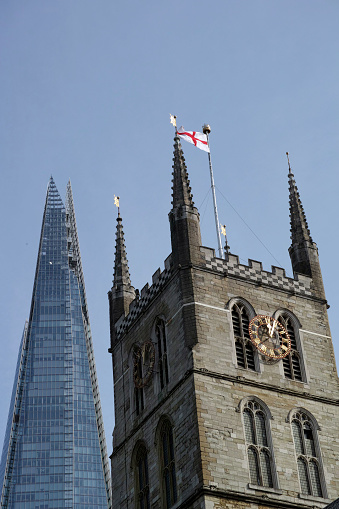 The Southwark Cathedral and the Shard that is one of the tallest buildings in London.