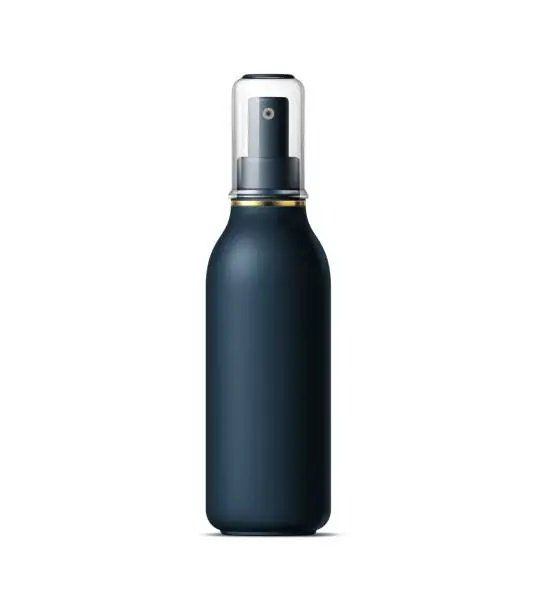 Vector illustration of Realistic black cosmetics bottle sprayer dispenser