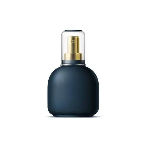 Vector illustration of Realistic black cosmetics bottle, 3d sprayer flask