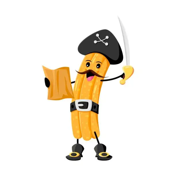 Vector illustration of Cartoon churros pirate tex mex food character