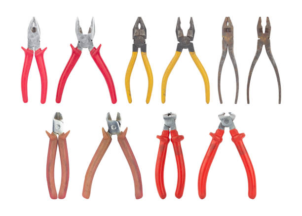 set old pliers and wire cutters isolated from background