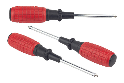 set screwdriver, old rubber-handled screwdriver, isolate