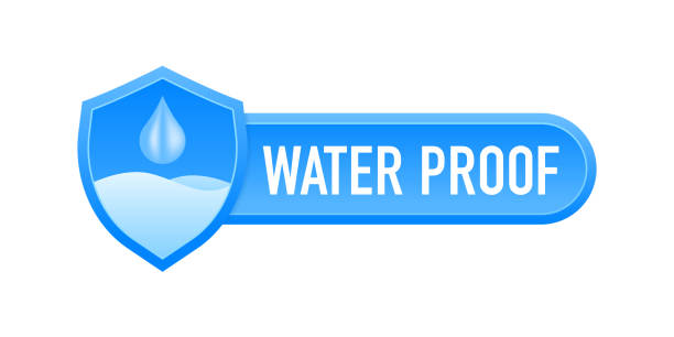 ilustraciones, imágenes clip art, dibujos animados e iconos de stock de logotipo del escudo resistente al agua. símbolo de resistencia al agua. agua en escudo. icono de protección contra el agua con plantilla de escudo. ilustración vectorial - check mark digital composite blue computer icon