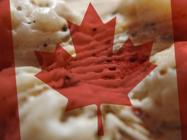 The Macrophotography of The art image of Canada national flag pinned on rough object