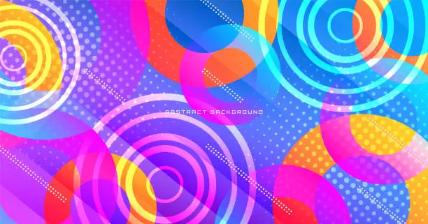 Vector illustration of 3D colorful geometric abstract background overlap layer on bright space with circles shape effect decoration. Minimal banner with fluid style and halftone for mega or big sale. Modern graphic design element cutout concept for web, flyer or card cover