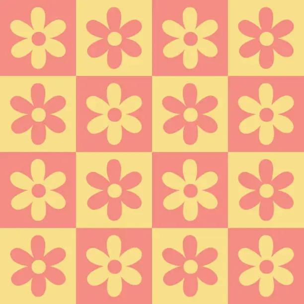 Vector illustration of Simple seamless checkered pattern with flowers. Vector graphics.