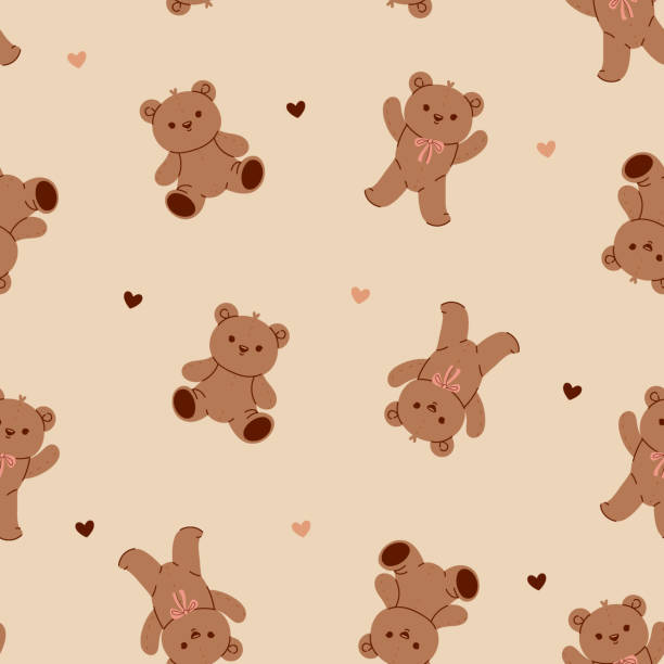 ilustrações de stock, clip art, desenhos animados e ícones de seamless pattern with cute toy bears in soft brown colors. vector graphics - urso de pelúcia