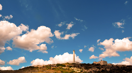 Punta Meliso and the lighthouse of Santa Maria di Leuca built in 1864, 47 meters high, the second tallest in Europe, Italy