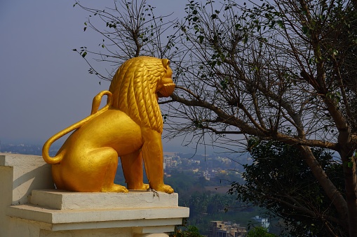 statue of a golden lion in temple