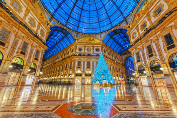 Milan, Italy - January 5, 2022: Christmas time in theGalleria Vittorio Emanuele II.