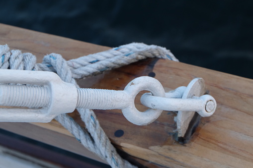 closeup of a ship's sail rope knot