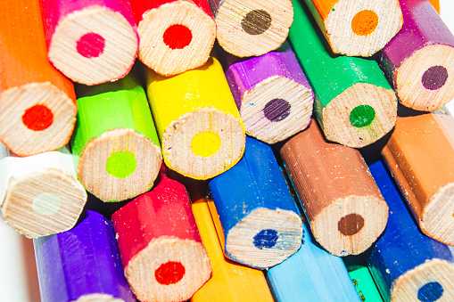 Microphotography of colour pencils education concepts pre school kids children play group