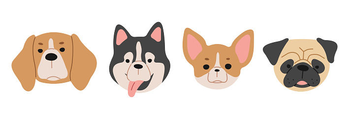 Dog Heads 2 cute on a white background, vector illustration.