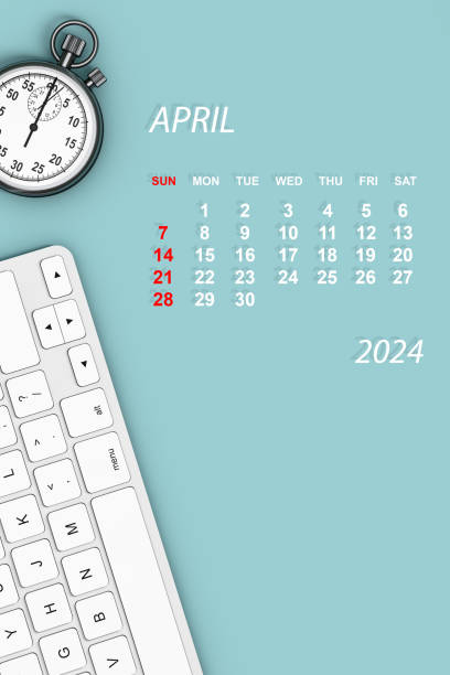 2024年カレンダー。4月のカレンダー。3dレンダリング - april 2012 calendar year ストックフォトと画像