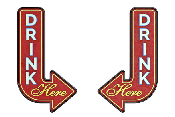 istock Vintage Rusty Metal Drink Here Arrow Sign. 3d Rendering 2030402789