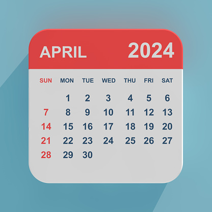 Flat Icon Calendar April 2024 on a blue background. 3d Rendering